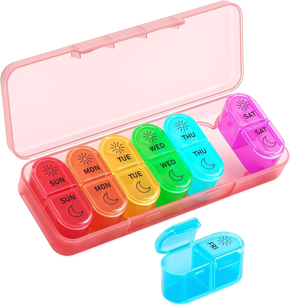 Betife tedenske tablete Organizator 2 krat na dan, 7 dan tablete polje AM PM, Prenosne potovalne tablete primeru, Dnevne tablete vsebnik dan in noč, Medicine Organizator za zdravila, Vitamin ali dodatek (Pink)
