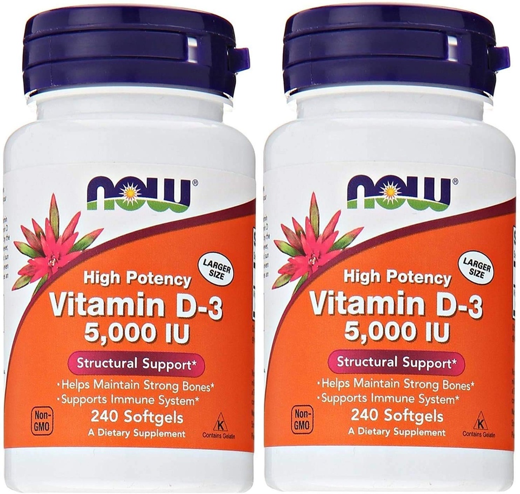 Now Foods Vitamin D3 5000 i.e., 240 mehkih gelov (paket z 2)