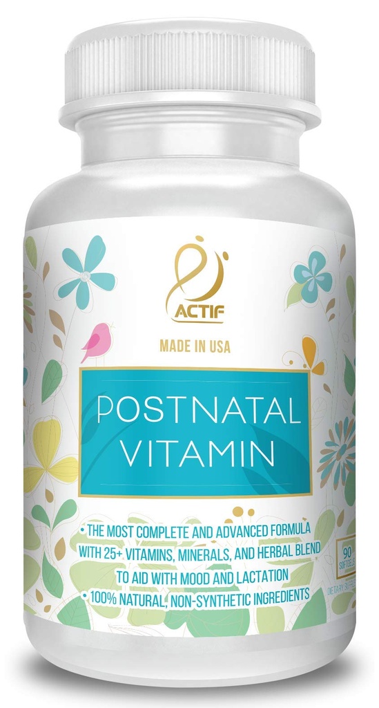 ACTIF Postnatal Vitamin s 25+ Organski vitamini in organska zelišča, Zdravstvena nega in dodatek dojenja, Podpira razvoj možganov otroka, Non-GMO, Made in USA, 90 Count