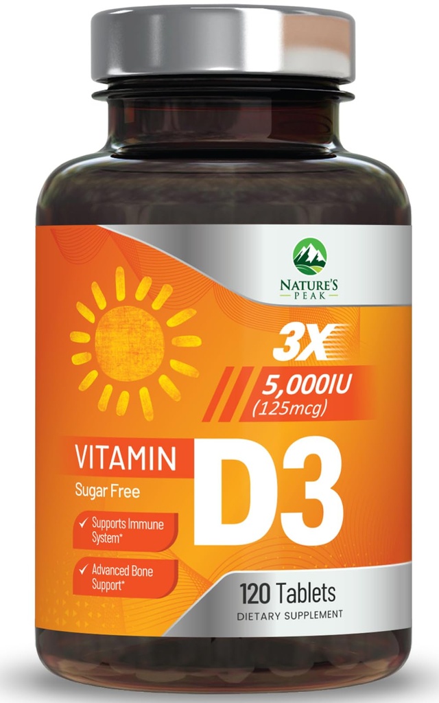 Vitamin D3 5000iu (125 μg) Imunska zdravstvena podpora - Visoka moč Vitamin D Prehranska dopolnila za kosti, zobe, mišice - VIT narave D, Vegan, Gluten prost, Malina Okus - 120 Žvečljive tablete