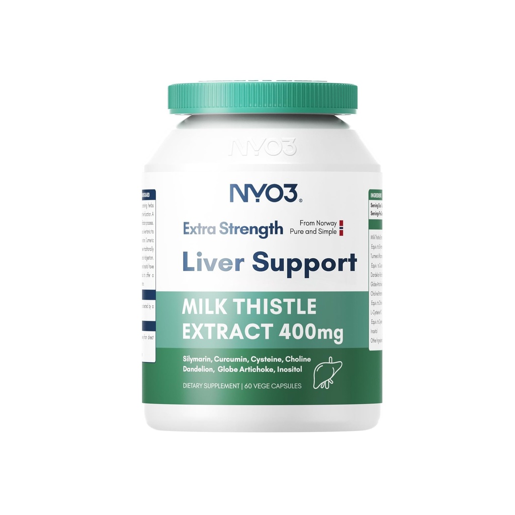 NYO3 28000mg Milk Thistle 70:1 Extract 400mg z Curcumin & Artichoke, 83% Silymarin, 60 Day Supply, Zeliščni dodatek za čiščenje jeter Detox & Popravila, Antioksidant Podpora, Non-GMO