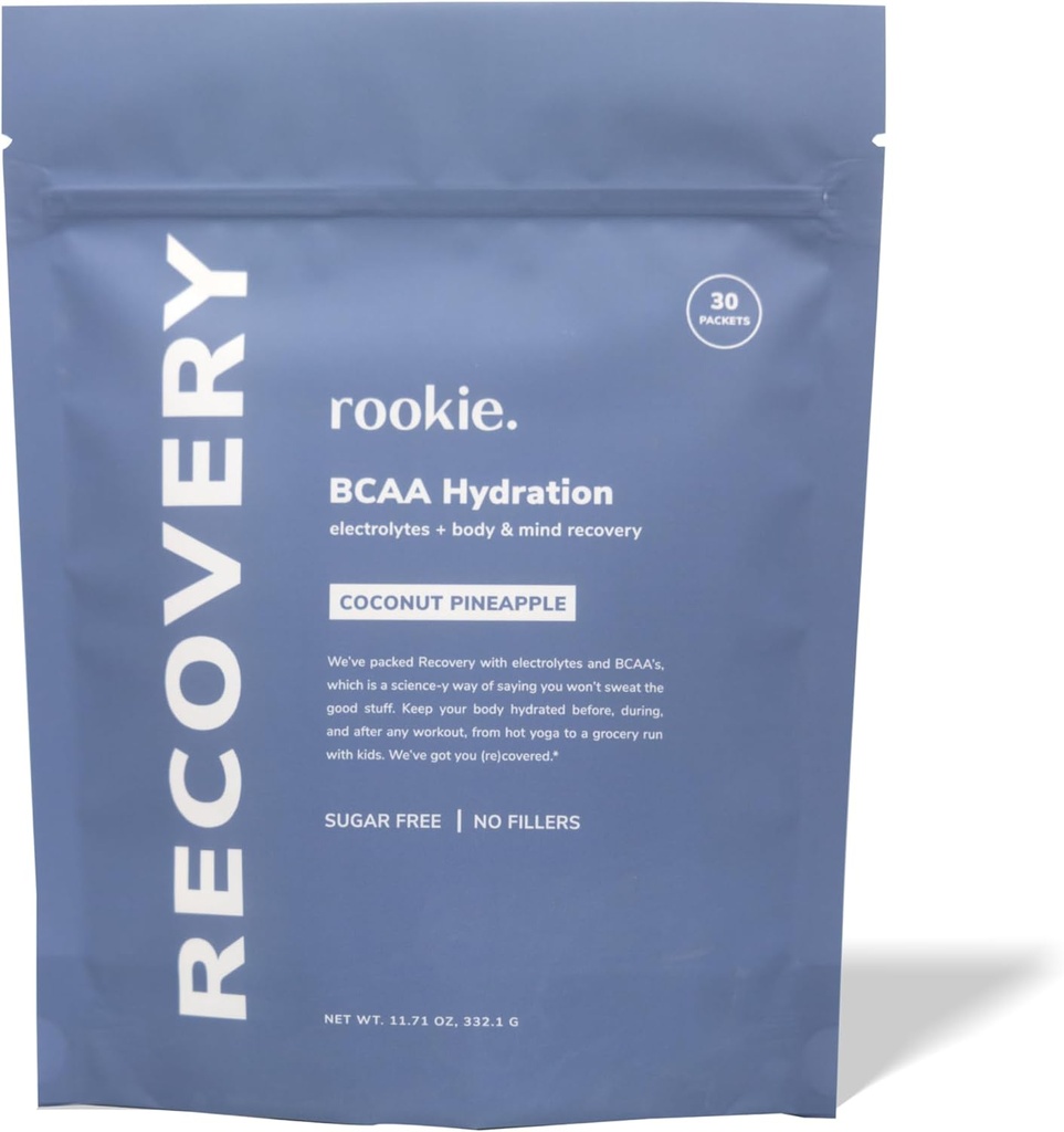 Rookie Wellness Recovery BCAA - Elektrolit in BCAA v prahu s 5 g razvejane verige aminokislin za obnovo mišic, elektrolitov za hidracijo, & samo 10 kalorij (30 strežbe, kokos Ananas)
