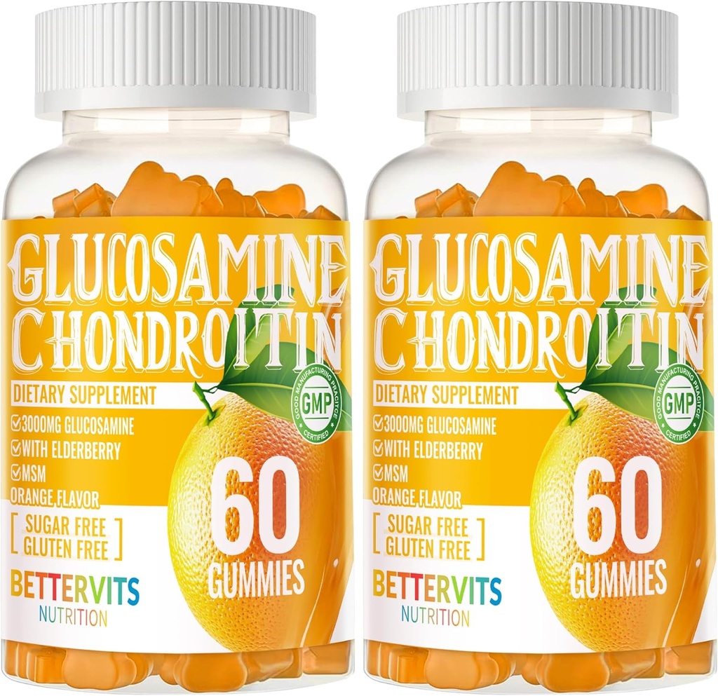 Glukozamin Chondroitin Gumies z MSM & Elderberry Extra Jakost - skupna podpora, Antioksidant Imunska podpora dodatek za odrasle, moške in ženske120 Orange Gumies