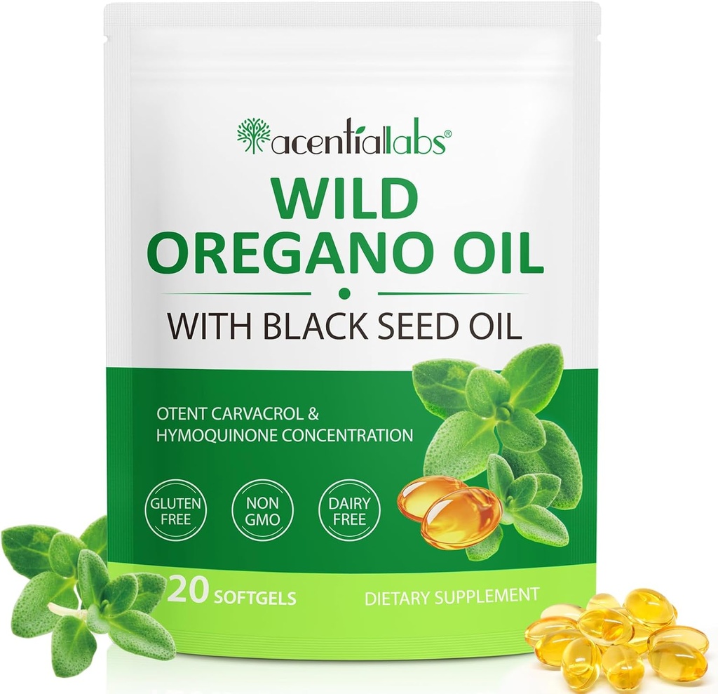 Oil of Oregano Softgels, 120 Count Oregano Oil dopolnilne kapsule, Oregano Oil kapsule, 165mg Carvacrol, 2 v 1 6000mg Oil of Oregano s črno olje 200mg