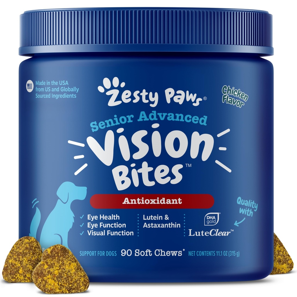 Zesty Paws Eye Supplement za pse - Vidna podpora z antioksidanti & Omega 3 Maščobne kisline - 90 žveči