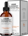 Codeage Elderberry Vitamini Pro - Ekološka Črna Elderberry Tekoče kapljice - Vitamin C, D3, Cink, Črni ribez - 2-mesečni dovod - Črna Sambucus Liquid - Dopolnilo za odrasle in otroke - 4 fl oz