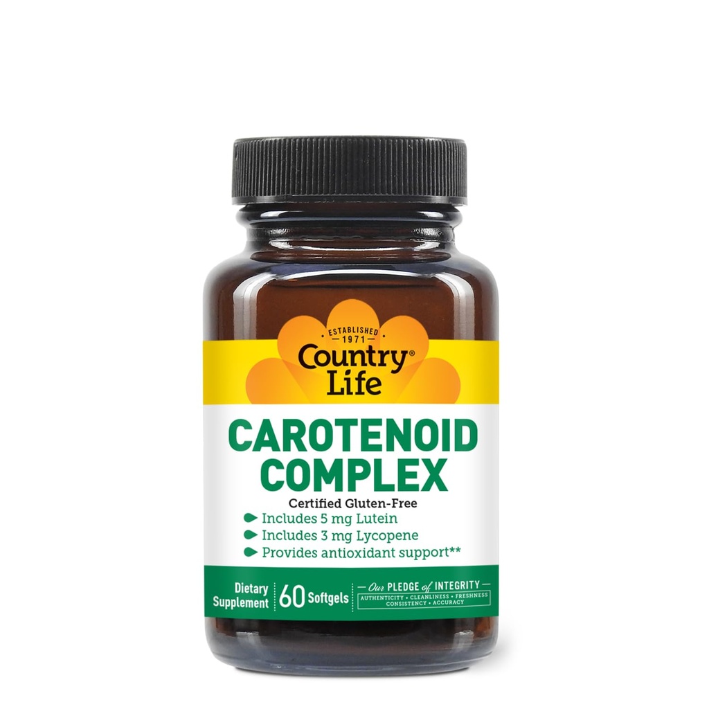 Country Life Carotenoid Complex z lutein, likopen in astaksantin, 60 Softgels, Antioksidant Podpora