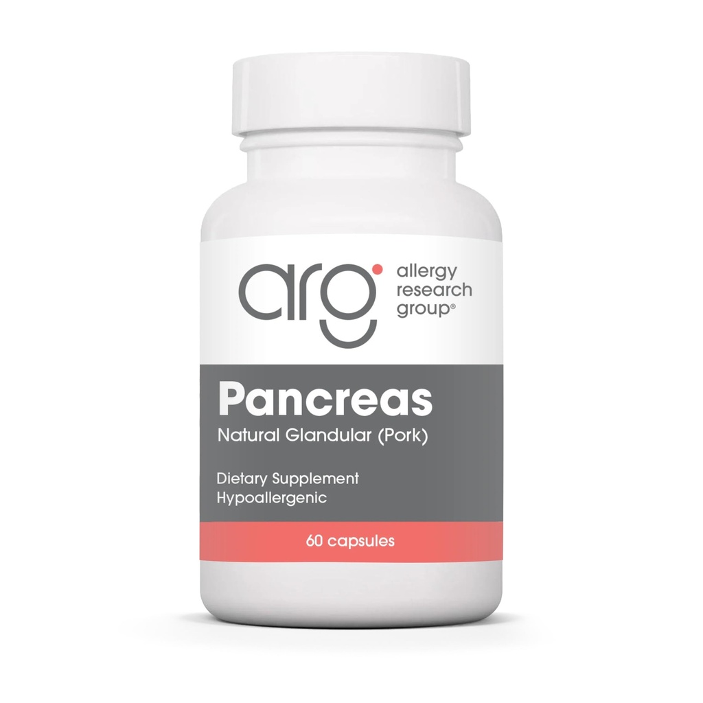 Alergija raziskovalne skupine Pancreas Pork Supplement - Pancreas Natural Glandularna, 425mg encimi trebušne slinavke, prebavni encimi Amylase, Protease - 60 Count