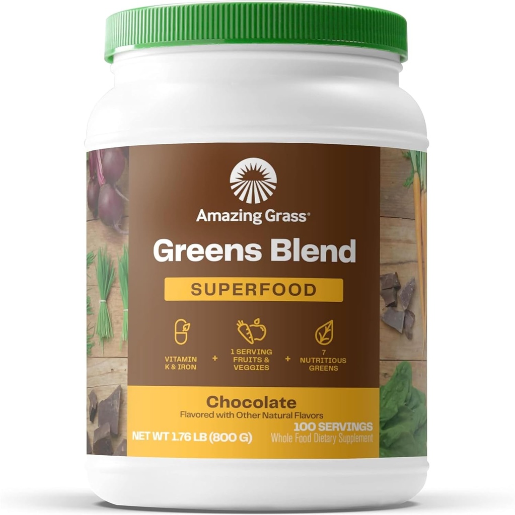 Neverjetna trava zelena superhrana v prahu: zelena prašek z digestivnimi encimi in probiotiki, organska spirulina, klorola in pesa korenski prah, čokolada, 100 servivi