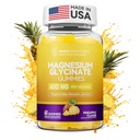 Magnezij Glycinate Gumies 600mg, Ne-GMO, Gluten-free, Magnezij Gumies za odrasle in otroke, spanje, sprostitev in fokus, Ananasov okus, 60 Count