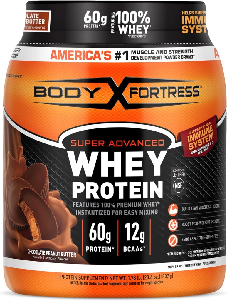 Body Fortress 100% Whey, Premium Protein v prahu, čokoladno arašidovo maslo, 1,78lbs (Packageing May Vary)