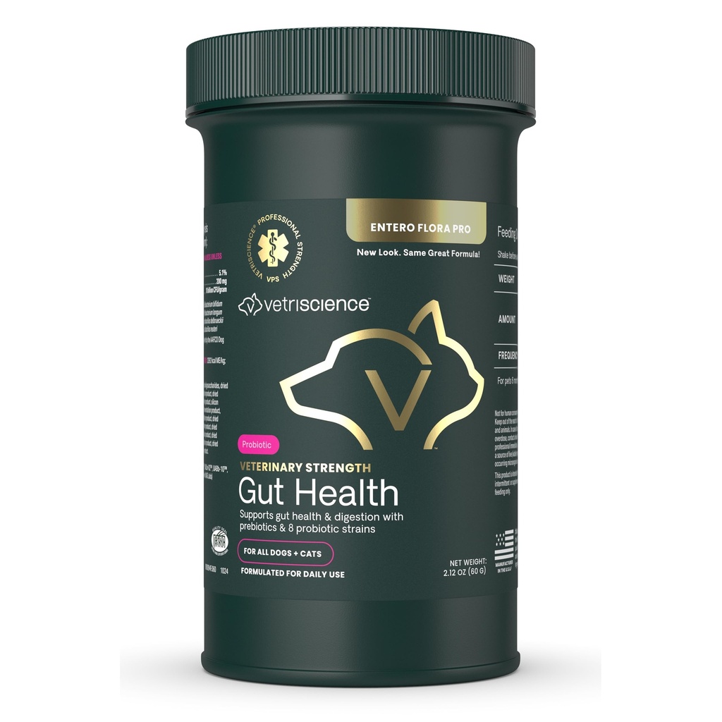 VetriScience Veterinarska moč Gut Health Powder - Gut Health Supplement for Pets - Immunity Support - Pet-prijateljski probiotik Powder - Brez okusa in brez vonja - 60 Serving