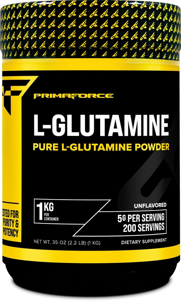 Primaforce L-glutamin v prahu 1000 gramov (1 KG) brez arome - čisti L-glutamin v prahu, 5 g na serviranje, brez GSO, brez glutena, 200 serverjev