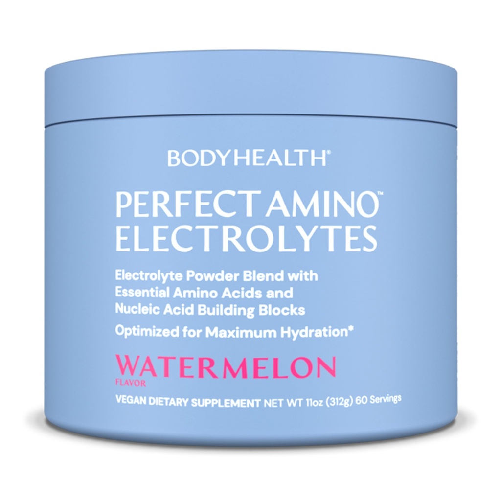 BodyHealth PerfectAmino Elektroliti v prahu Brez sladkorja, brez sladkorja Keto Sladkor Brez sladkorja Elektroliti Napitek Mešanica, Hidracija v prahu s sledmi mineralov - lubenica - 60 Servinga