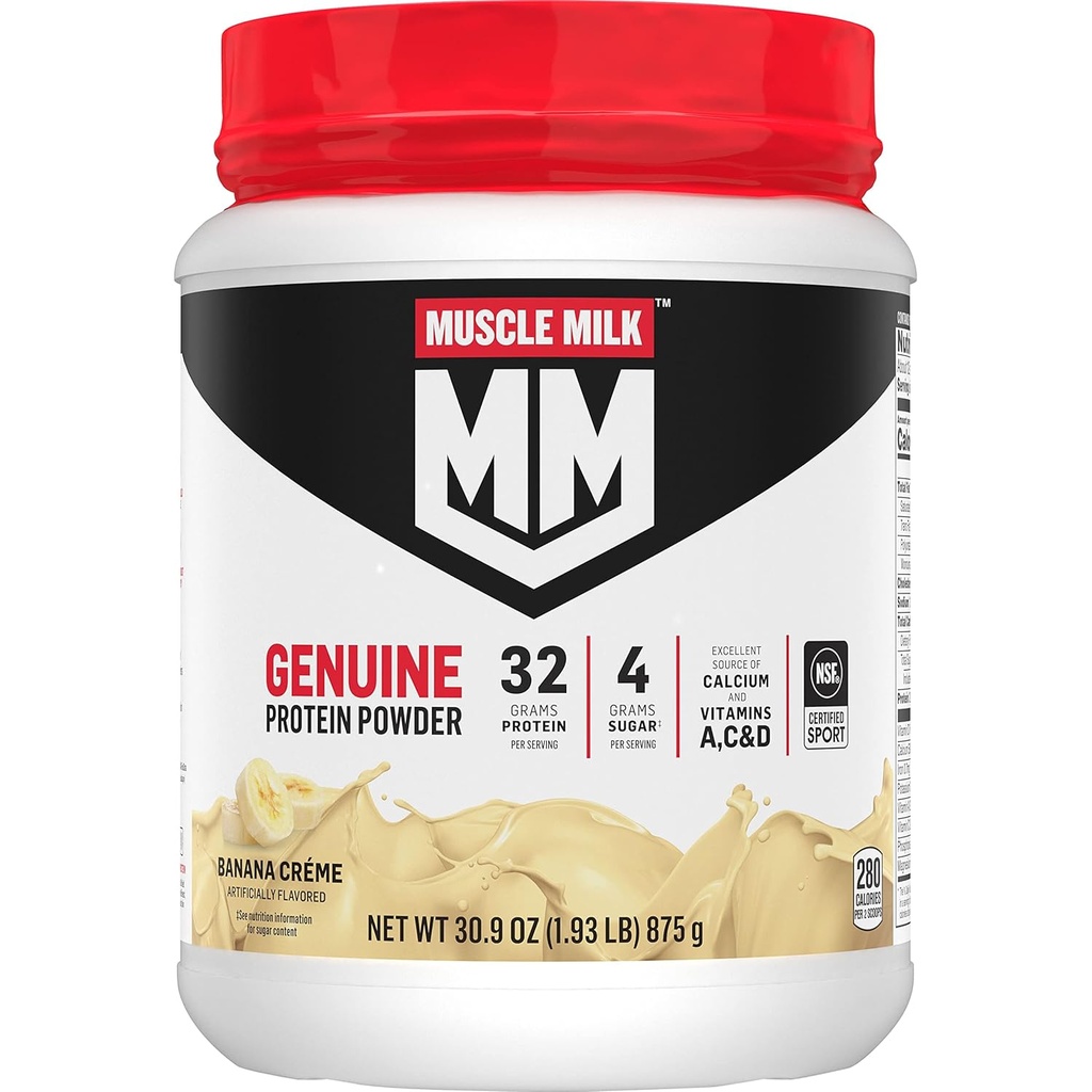 Mišično mleko Pristni proteini v prahu, banana Crème, 1.93 Pounds, 13 Serving, 32g Beljakovine, 4g Sladkor, Kalcij, Vitamini A, C & D, NSF Certified for Sport, Energiring Prigrizek, Pakiranje maj Vary