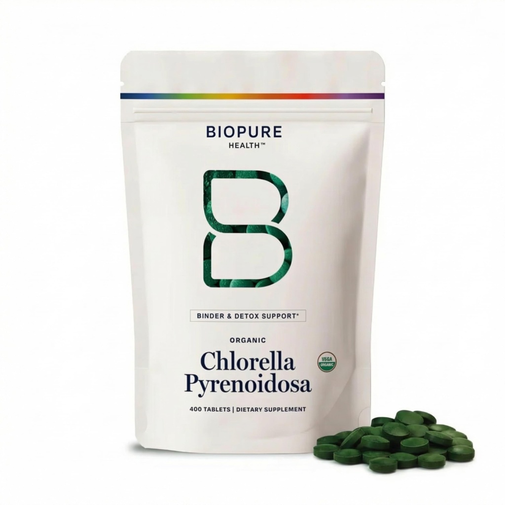 BioPure Chlorella Pyrenoidosa – 100% organska, razpokana-celova stena, nutraceutična superživila, pakirana s proteini, vitamini, minerali in aminokislinami, ki podpirajo presnovo, razstrupljanje in imunizacijo – 400 tablet