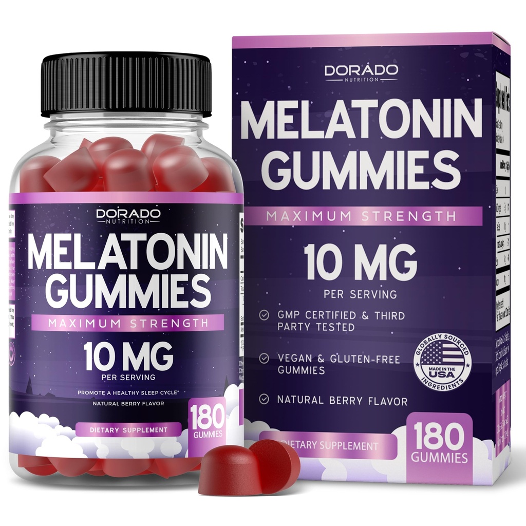 Melatonin Gumies 10mg za odrasle (180 Count) - Quick Dissolve Melatonin Gumies - Gummy za odrasle Vsebuje 10mg - visoke jakosti - mešane jagodne arome - Non-GMO, Vegan dodatek & Made in USA