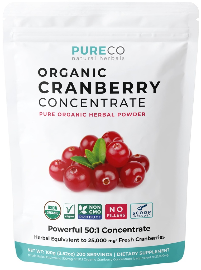 USDA Cranberry Powder Organic Certified - Ekološki koncentrat brusnični sok Podpora Sečilni trakt Zdravje za ženske in moške - Pure Berry koncentrat Vegan Non-GMO & Filler Free (200 Serving)