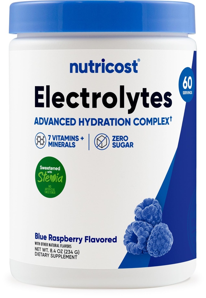 Nutricost Elektrolitski kompleks Powder (60 strežnice, modra malina) - Hidracija dodatek pijača Mešamo z vitamini in minerali
