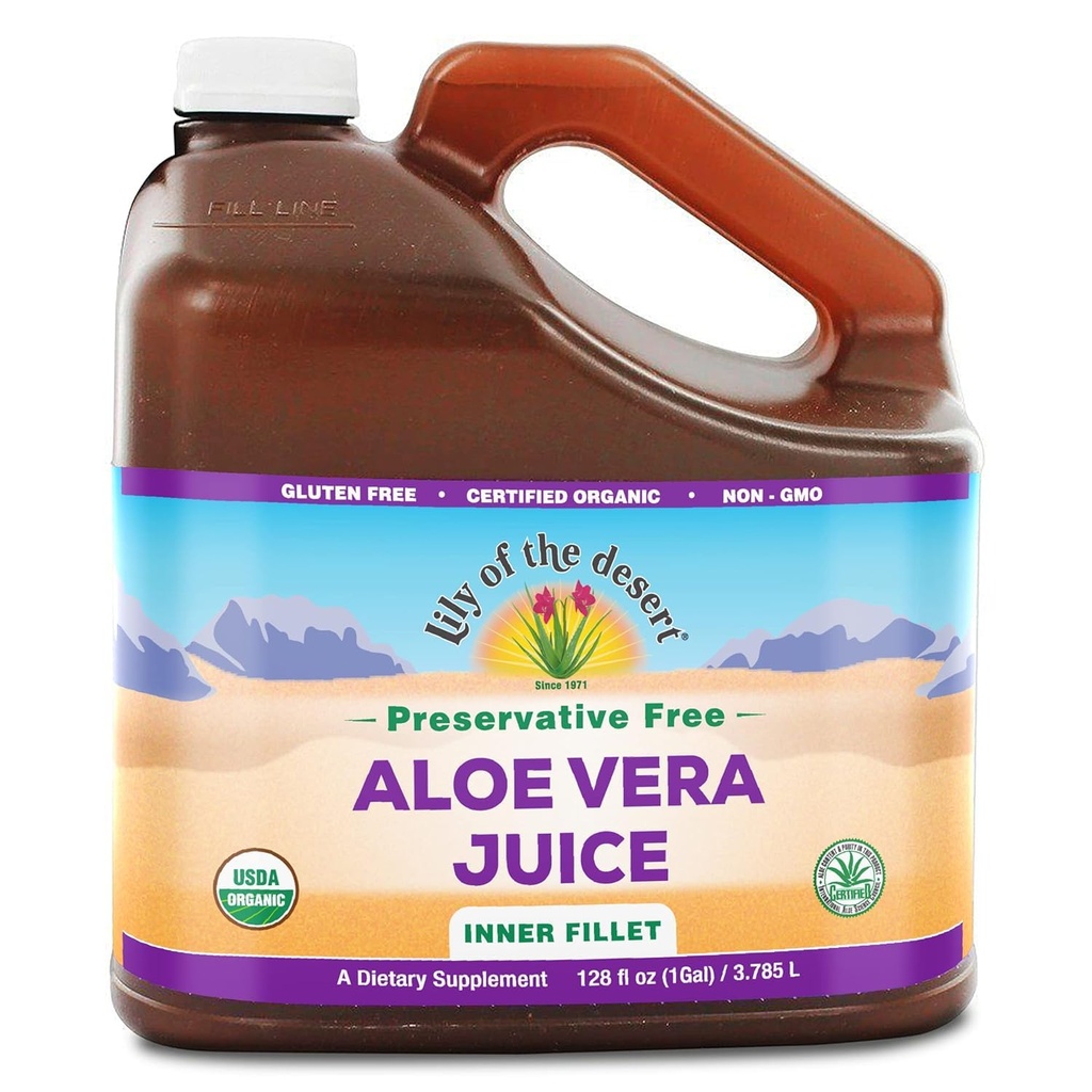 Lily iz puščavske Aloe Vera Juice - Organic, Ohranjevalno-prosti notranji Fillet Aloe Vera Pijte z naravno prebavne encime za Gut zdravje, lajšanje želodca, Wellness, Glowing kože, 128 Fl Oz