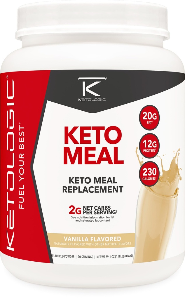 Ketologic Keto Meal Nadomestni prašek za stresanje za optimalne rezultate + MCT Olje + Grass-Fed Whey - popolnoma oblikovani makro za ketozo - 20 Serving - Vanilla