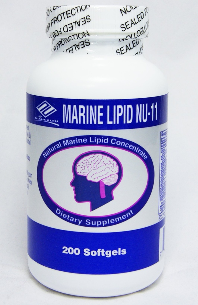 Marine Lipid Nu-11 v 1 Vključuje : ribje olje,soja lecitin, pšenični kalčki olje, Selenlum Yeast, česnovo olje, izvleček grozdnih čokoladic, vitamin E, oktakosand prašek, večerno Primross olje, Orgeno laneno olje, Ginkgo Biloba Extract.