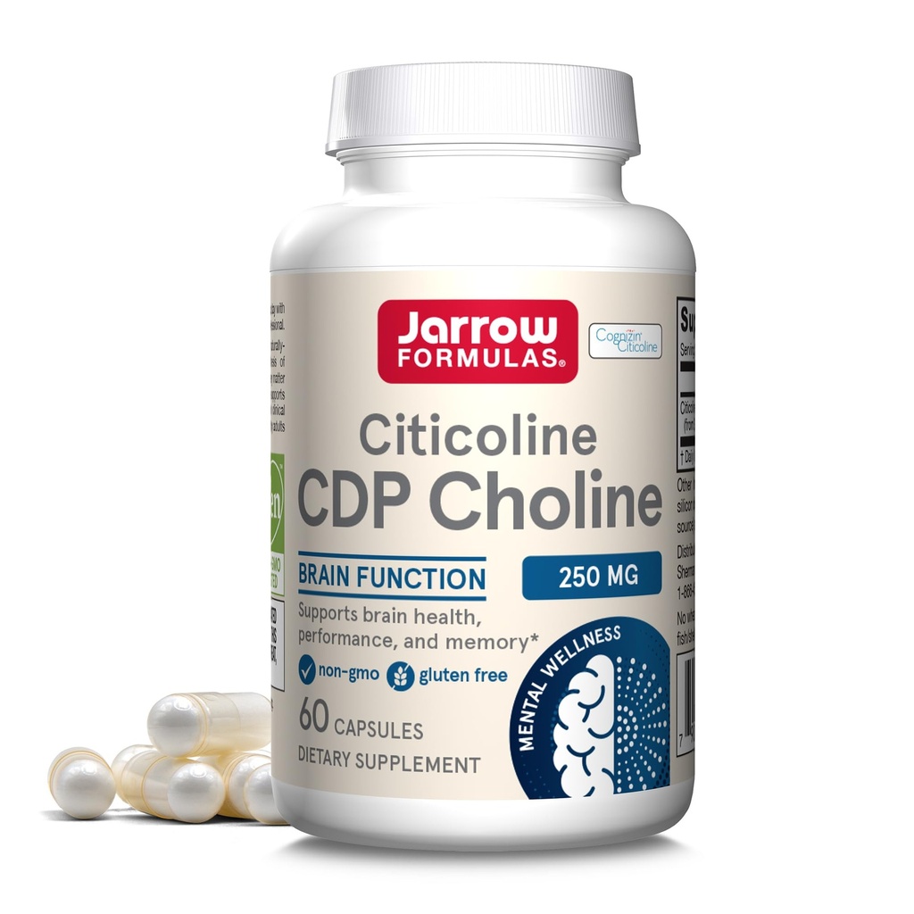 Jarrow Formule - CDP Holine Kapsule - 250 mg - 60 Count - Citicoline CDP Choline dodatek - Za spomin in zdravje možganov podpira fosfatidilholin sinteze - ne-GMO - Gluten prost