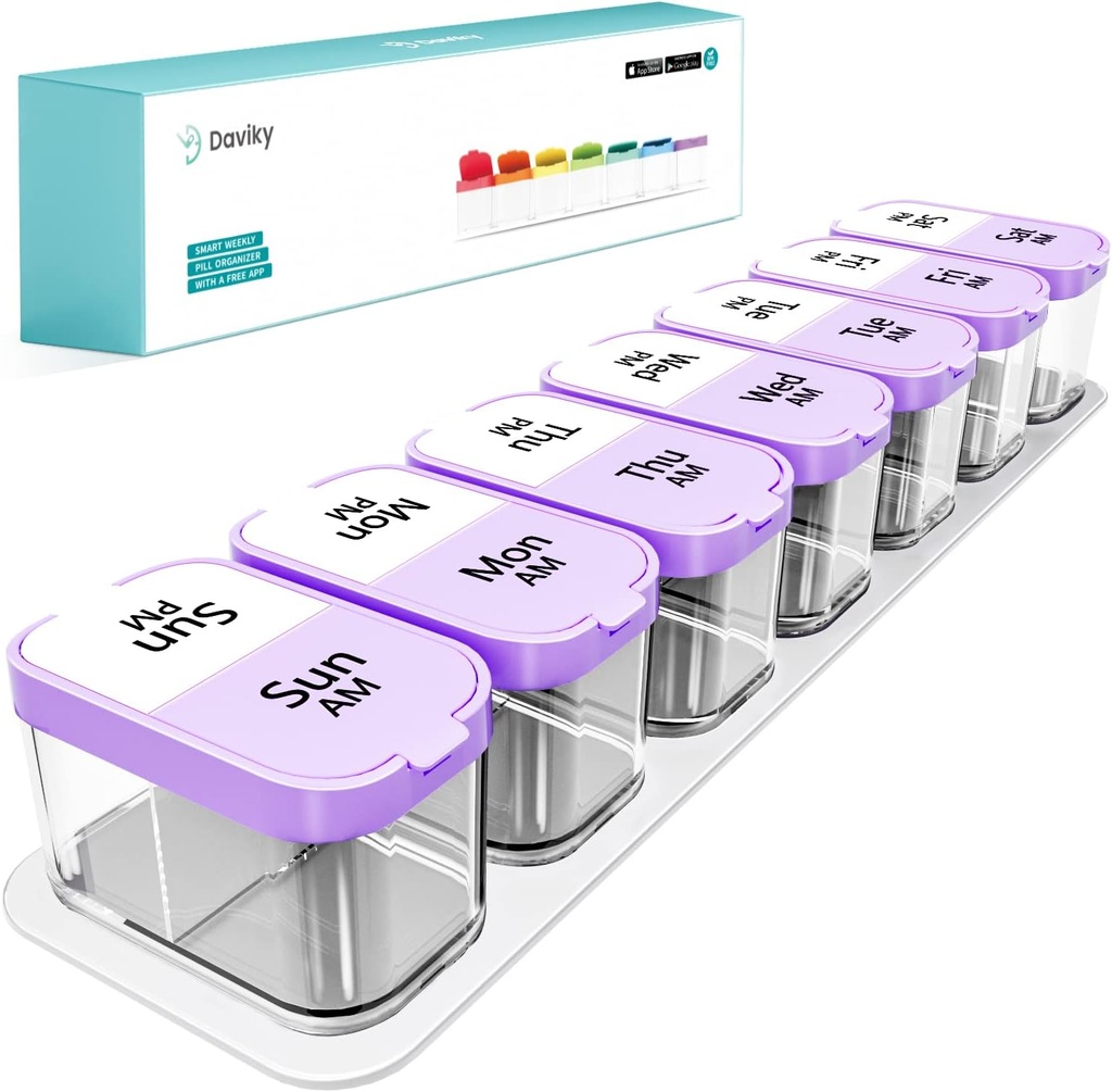 Daviky velike tablete Organizator 7 dan, Weekly XL tablete Box 2 krat na dan, Extra Big Medicine Case AM PM za vitamine, dodatki in zdravila