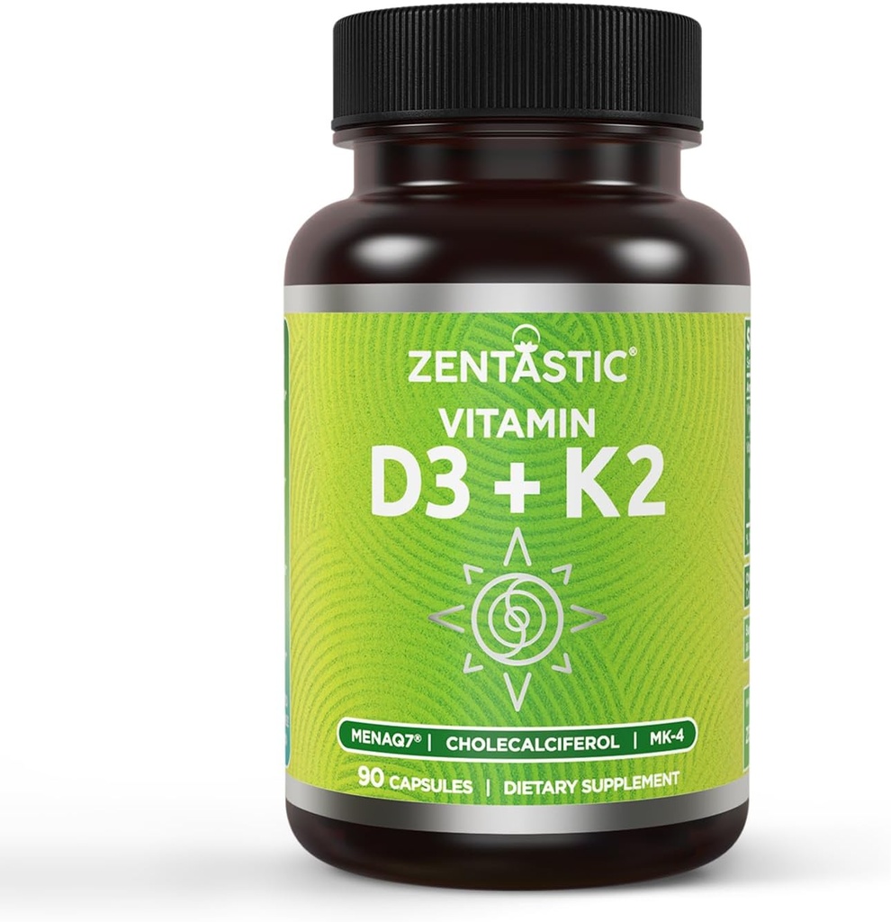 Zentastični vitamin D3 K2, 5000IU & 200mcg, vitamin D & patentiran MK7 & MK4 za 3-v-1 kompleksno podporo - vegetarian, Non-GMO, 90 Caps