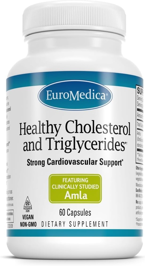 Euromedica Zdrav holesterol in trigliceridi - 60 kapsul - klinično raziskan Amla - podpira zdrave ravni HDL & trigliceridov - ne-GMO, Vegan, Košir - 30 servivov