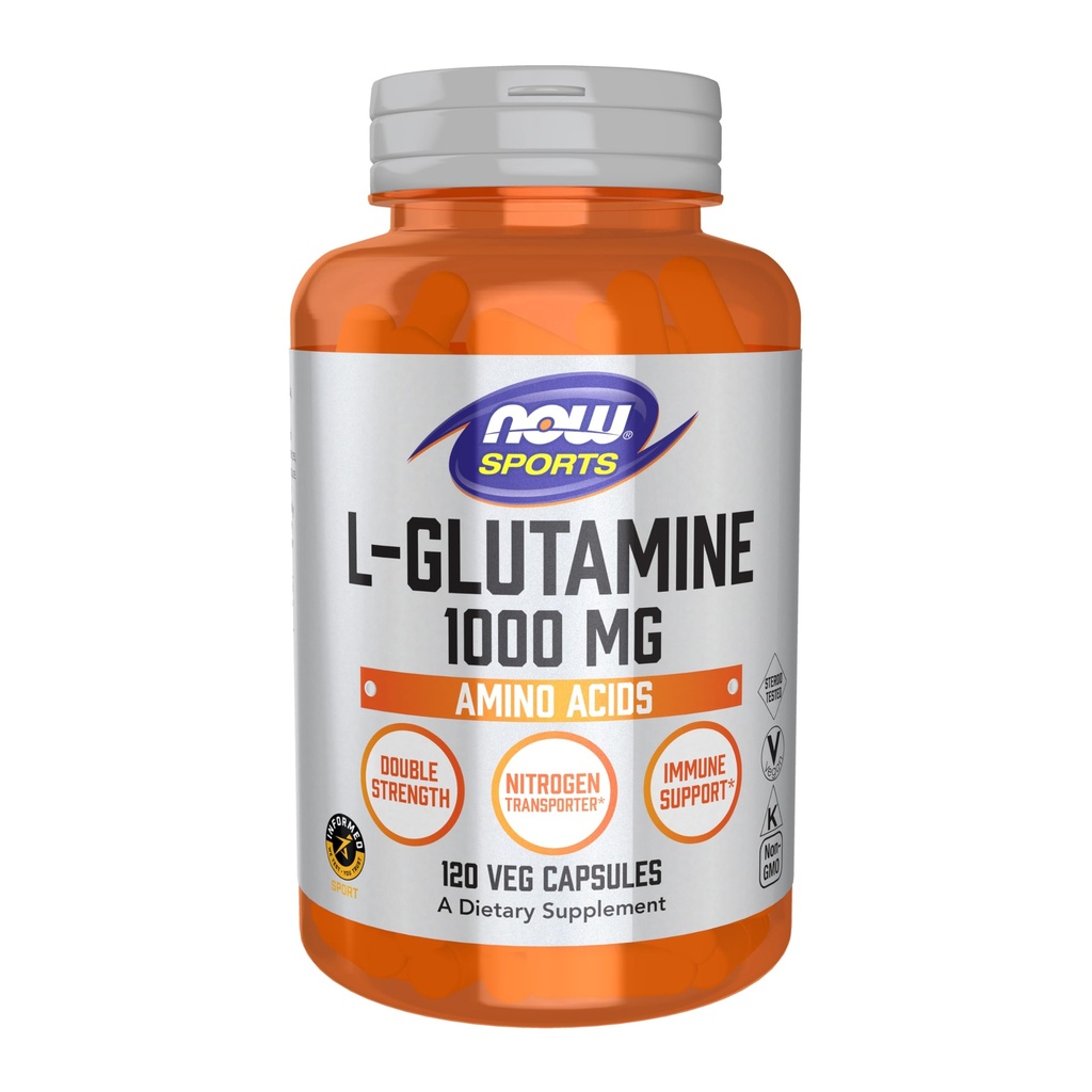 NOW Foods Sports Nutrition, L-glutamin, dvojna jakost 1.000 mg, aminokislina, 120 Veg kapsule