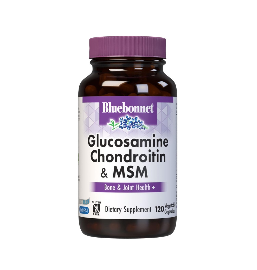 Bluebonnet Nutrition Glucosamine Chondroitin & MSM, Glukozamin, Zdravje kosti in sklepov*, Ne-GMO, Gluten-free, Soy-free, Dairy-free, 120 Zelenjavne kapsule, 40 Serving