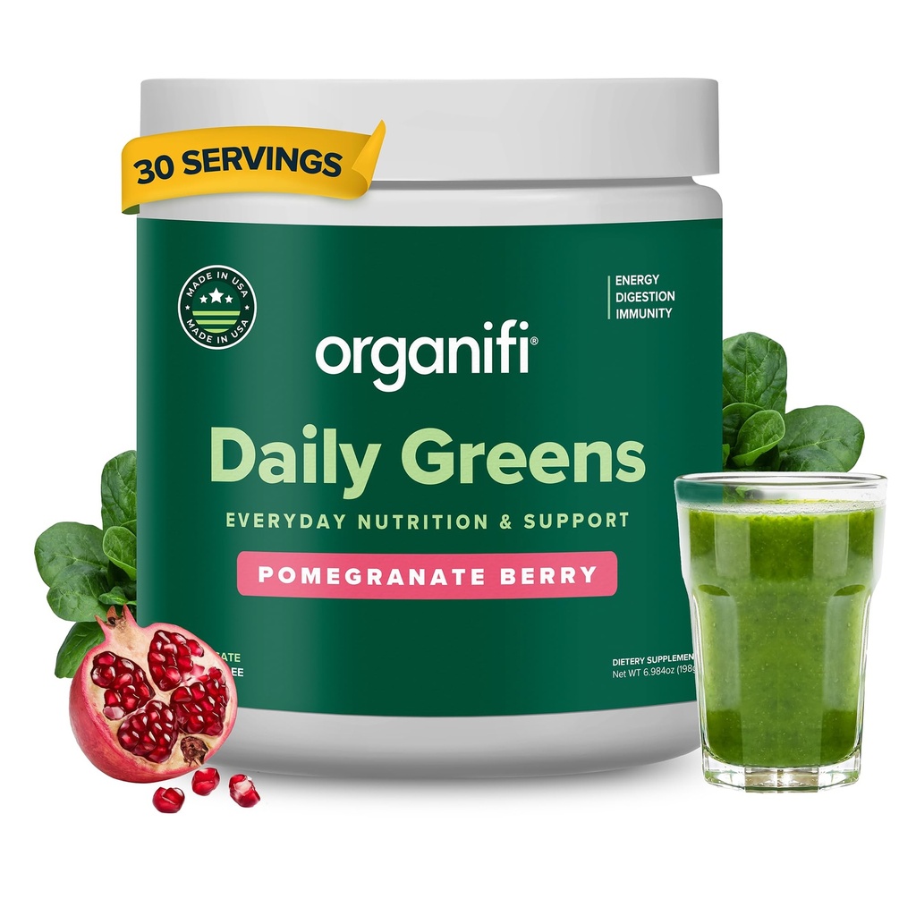 Organifi Daily Greens - vsakodnevna prehrana in podpora - Zeleni powder za energijo, prebava, in imuniteta, 30 Servis