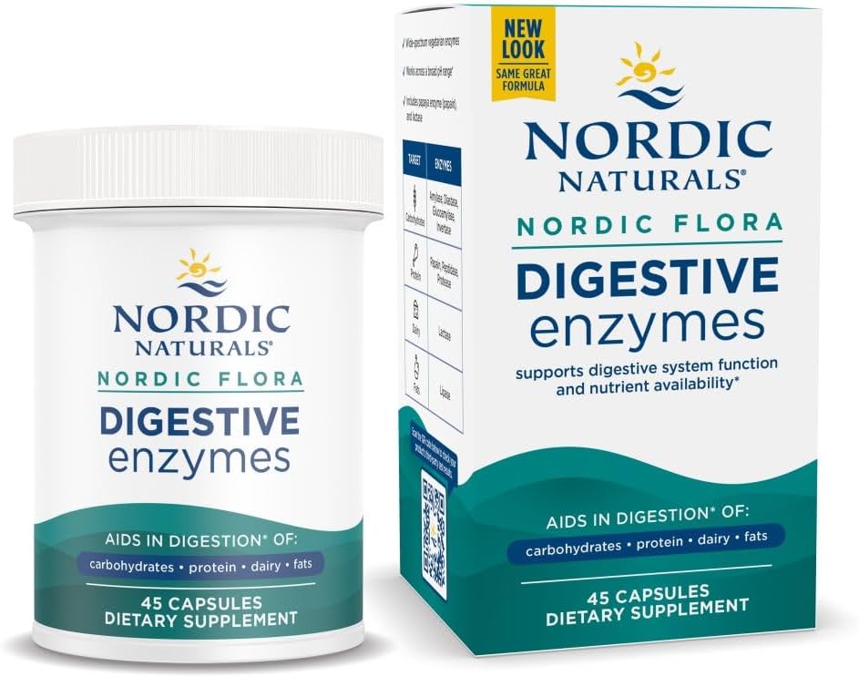 Nordic Naturals Nordic Flora Prebavni encimi - 45 Kapsule - Prebavne funkcije, Optimizira Nutrient razpoložljivost - Non-GMO - 45 Servinges