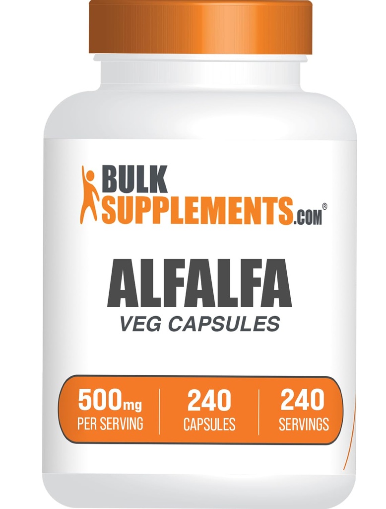 BulkSupplements.com Alfalfa Extract kapsule - Alfalfa dodatek, Zelena Superfood dodatek, Alfalfa kapsule - Gluten Free, 1 kapsula na serviranje, 240 Veg kapsule (Pack po 1)
