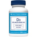 Vitaminska trgovina Vitamin D3 5000IU Softgel, podpira zdravje kosti in imunskega sistema, pomaga pri celični rasti in kalcijevi absorpciji, Gluten brezplačno in enkrat dnevno Formula (200 Softgels)