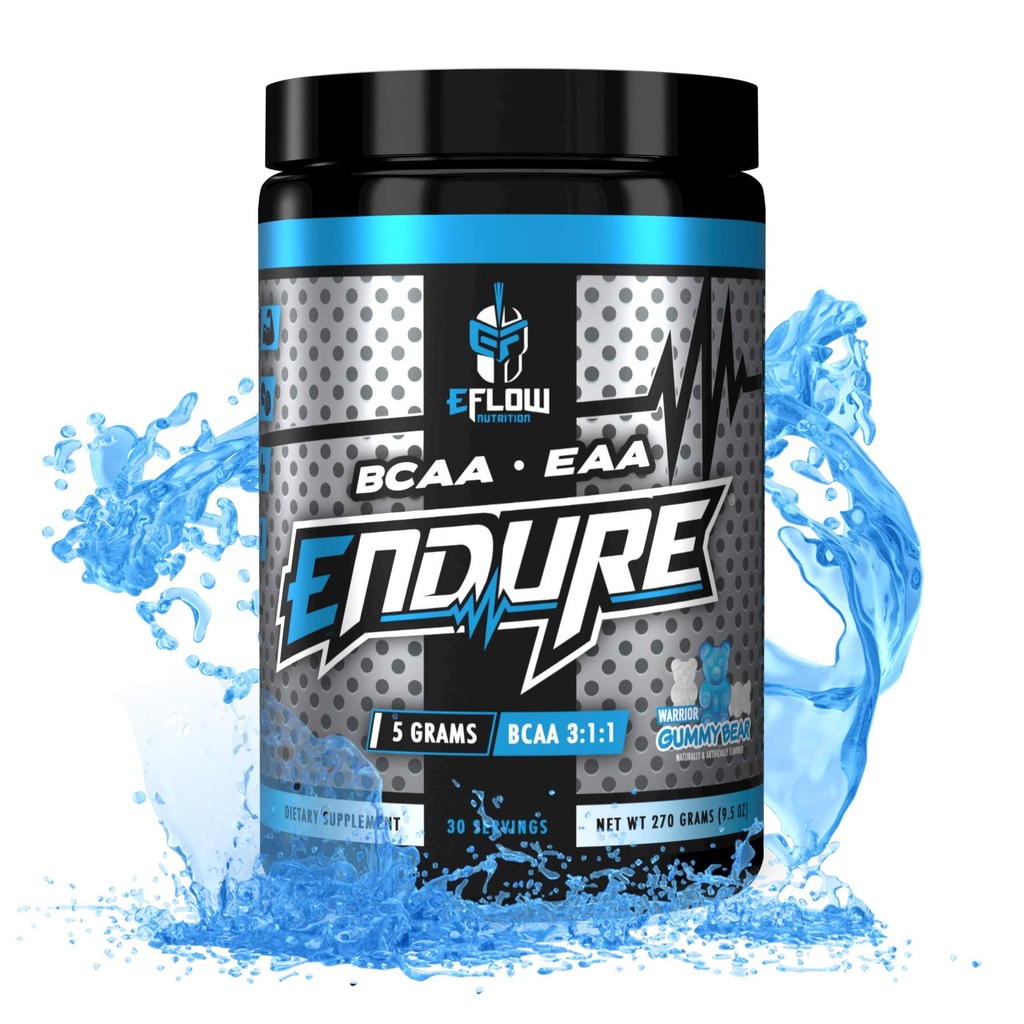 eFlow Nutrition Endure BCAA Plus EAA - Esencialne aminokisline Elektrolit Powder Intra Workout - Izboljšajte energijo, regeneracijo in zmogljivost - Bojevnik Gummy Bear(30 Serving)
