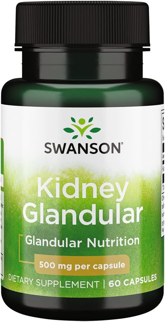 Swanson Raw Ledvice Glandularna 500 miligramov 60 kapsul