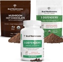 Prave gobe Hot Chocolate Mix (15srv), 5 Defenders Extract Powder (45srv), & 5 Defenders Supplements (90ct) Bunde za podporo imunitete in splošno dobro počutje - Gluten-free, Non-GMO, Vegan