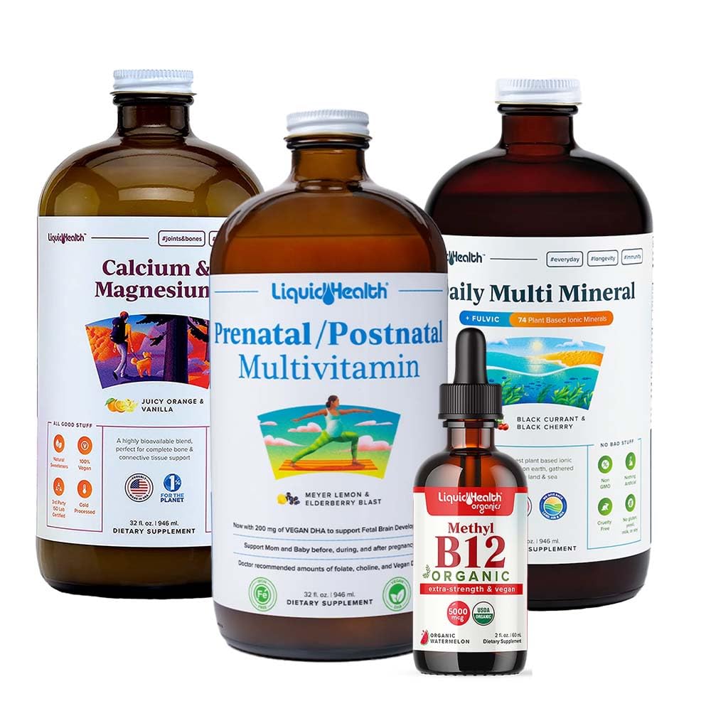 LIKVIDHEALTH ženski zdravje in vitalnost dnevno tekoči multivitaminski paket s prenatalnim/postnatalnim multivitaminom, kalcij in magnezij, dnevni multi mineral, & organski vitamin B12 kapljice - ZDA Made, Non-GMO