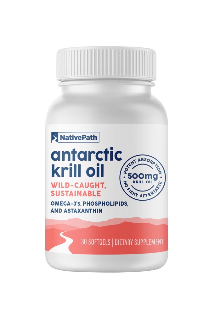 NativePath Wild-Cattle Antarktic Krill Oil 500mg - Premium Astaksantin 200mcg Fosfolipid-Bound Omega-3 EPA DHA - Pure Formula GMP Certified Tretja stranka Tested - 30 Softgels