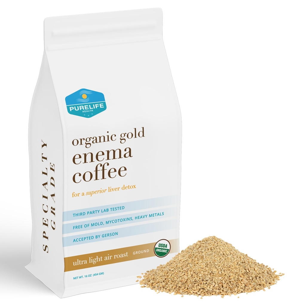 Čistoča Enema Coffee - 1 Lb Organic Ultra LIGHT "Zlata" Enema Coffee- Tretja stranka Lab Tested - Contaminant Free - Specialty Stopnja pred-Ground - Gerson sprejet za superior razstrupljanje jeter