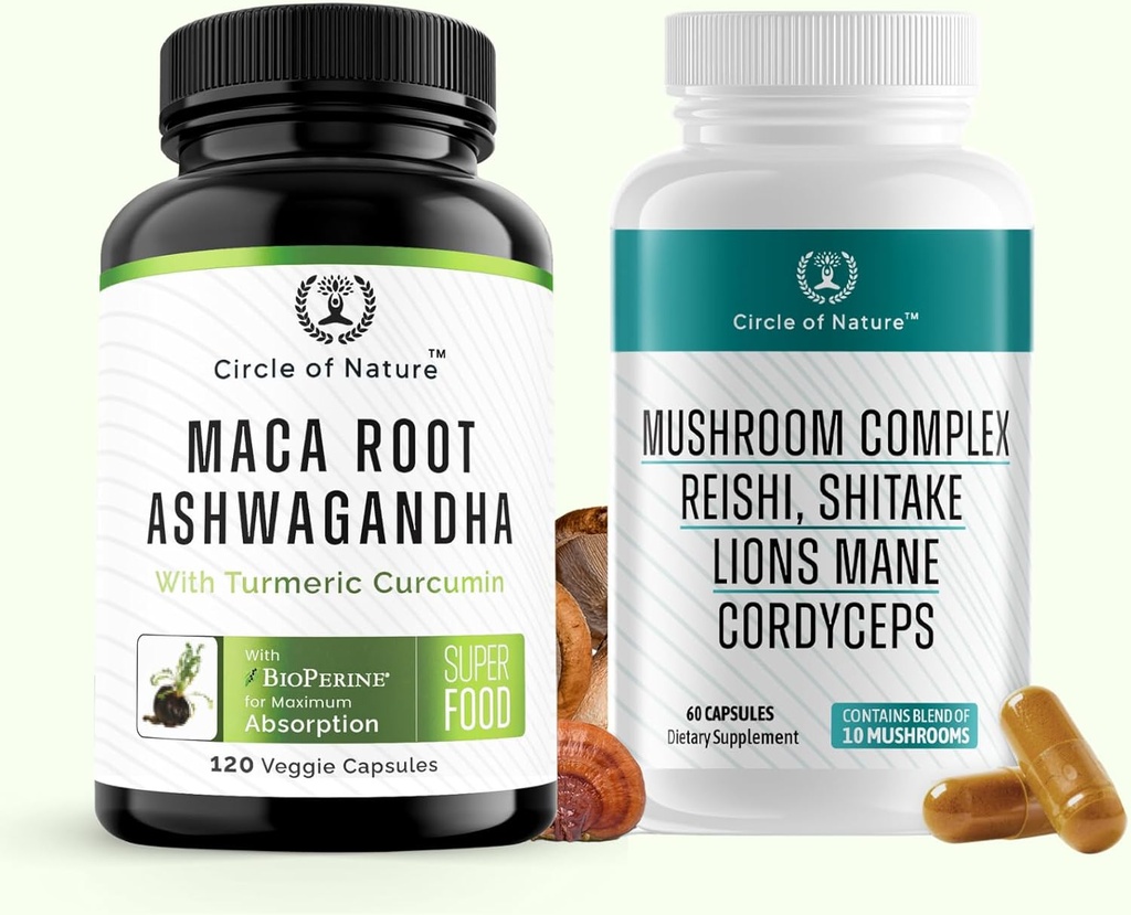 Maca Root Ashwagandha & Gobe Suppliment vsebuje Lions Mane, Cordyceps, Reshi, Shitake