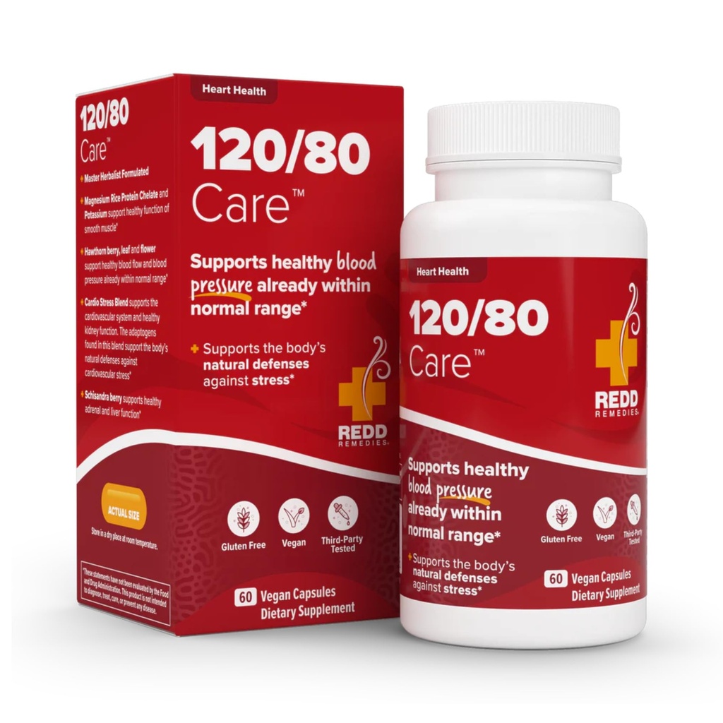 Redd Remedies, 120/80 Nega, zdravje srca in podpora naravnemu krvnemu tlaku, 60 veganskih kapsul