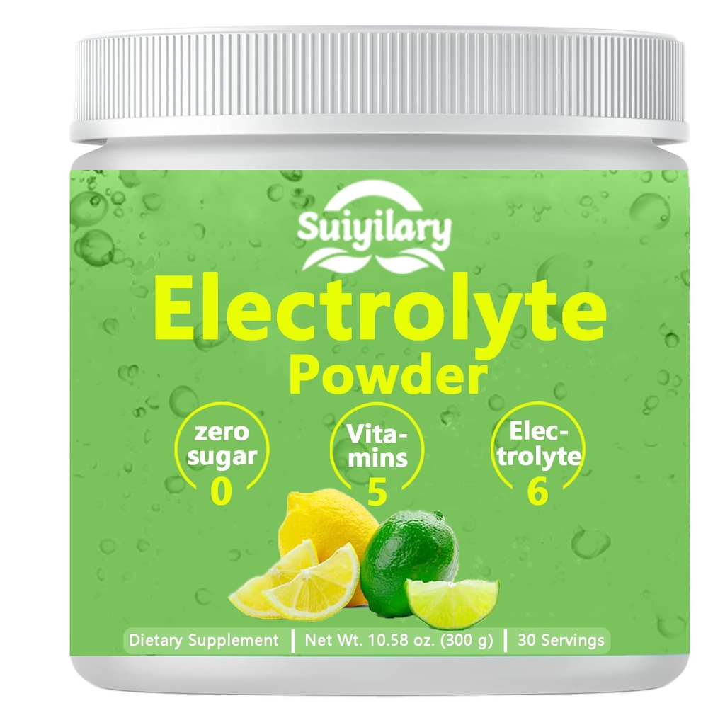 Elektroliti v prahu brez sladkorja, mešanica elektrolitskega alkohola, 5 vitaminov in 6 elektrolitov, keto prijazen, kalij in sol, hidracija brez sladkorja v prahu, limonska aroma 300g