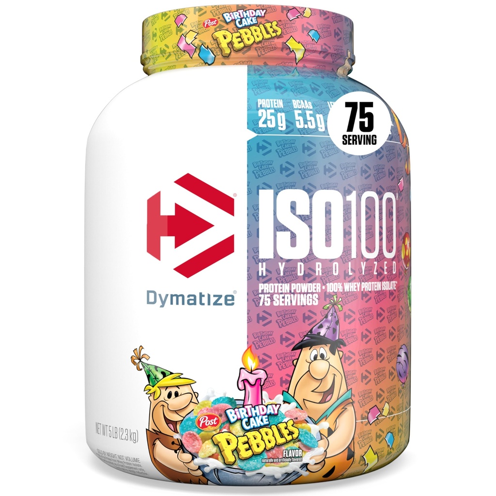 Dymatize ISO100 sirotkinih beljakovin v prahu izolat, rojstnodnevna torta, 25 g beljakovin, 5 gramov, 5,5 g BCAA, manj kot 120 kal., brez glutena, 1 g maščobe, 1 g sladkorja, 2 g ogljikovega dioksida (75 servingov)