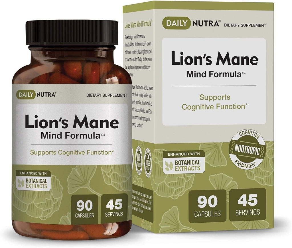 DailyNutra Lion's Mane Mind Formula - nootropični dodatek za kognitivno zdravje možganov 