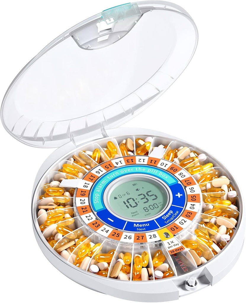 Daviky Automatic tablet Dispenser za starejše z alarmom, 28-dnevni elektronski tabletke škatle, Zvok & Svetlobni opomniki za zdravila, Vitamini, in dodatki (Orange)