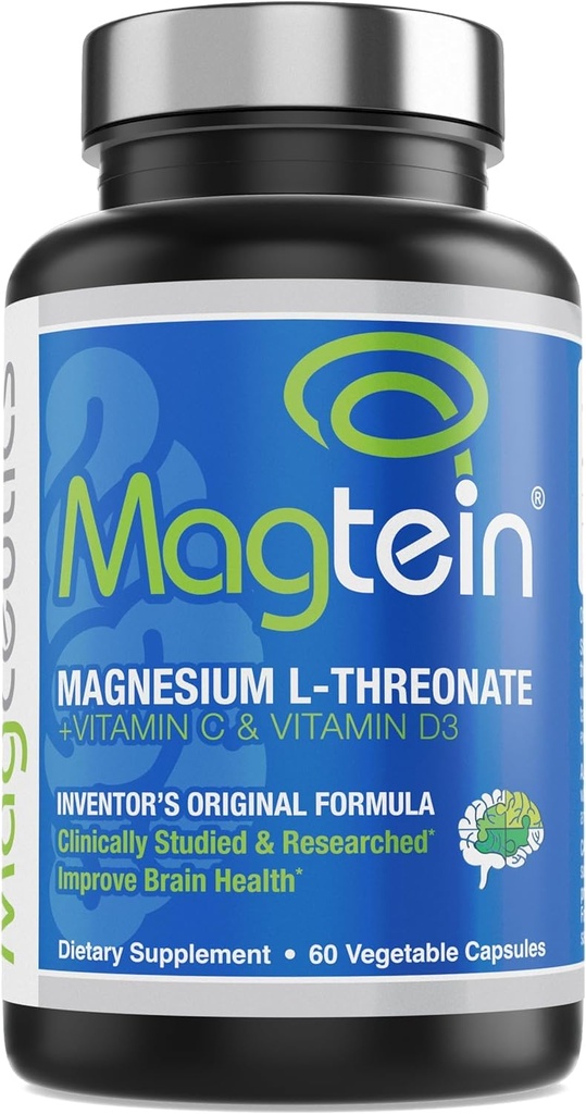 Magtein - Magnezijev L-treonat Dodatek, Spomin, Fokus, Sleep & Brain Health Formula za moške in ženske, Kognitivna podpora za odrasle, klinično raziskano - 60 Veg kapsule