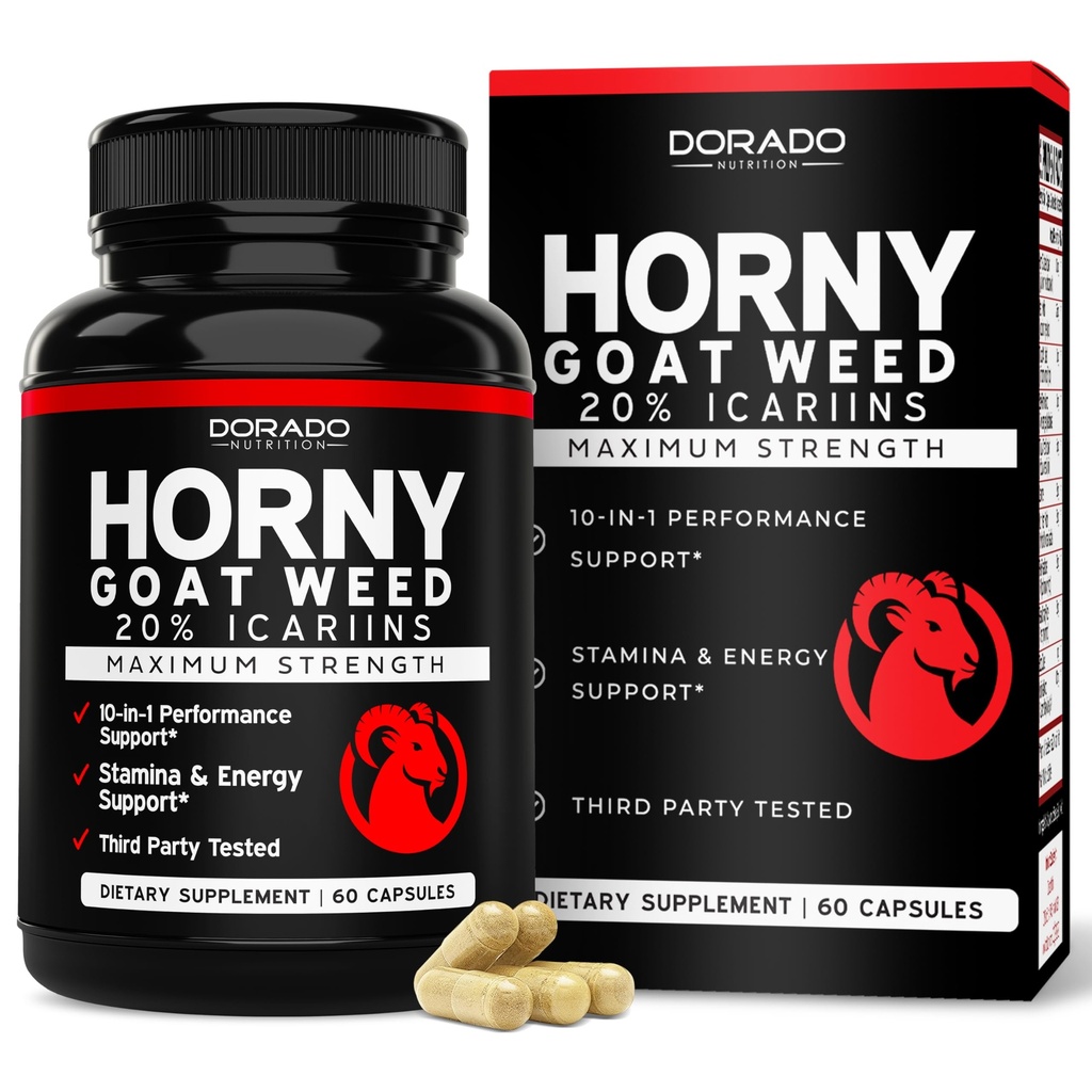 Horny Kozel za moške in ženske - [20% Ikariins Max Jakost] - Stamina, vzdržljivost, Cirkulacija, Joint & Back Support - Maca Root, Ginseng, Yohimbine, Tribulus, L-Arginin - ZDA Made - 60 Count